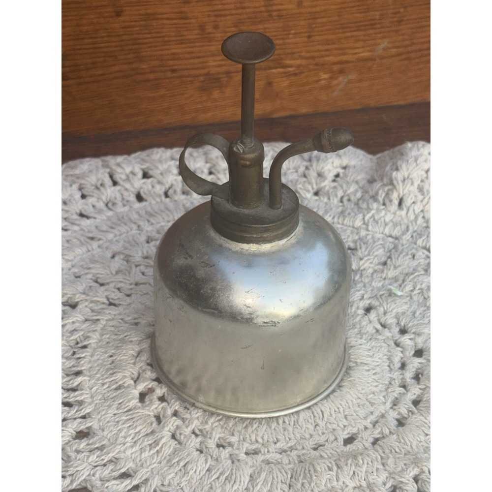 VINTAGE Metal Oil Can Silver Industrial Decor Retro Man Cave